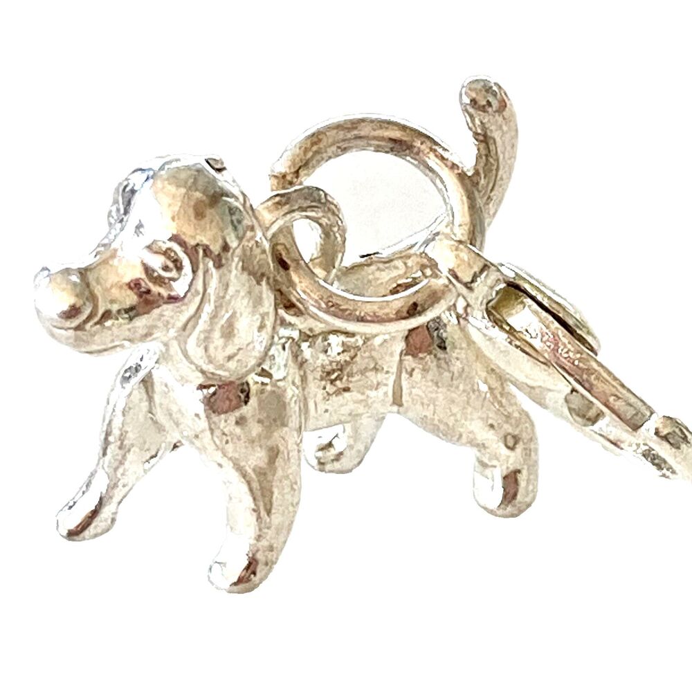 Terrier Hound Dog Clip On Charm Bead for Bracelet Bag Silver Tone Zipper Pull